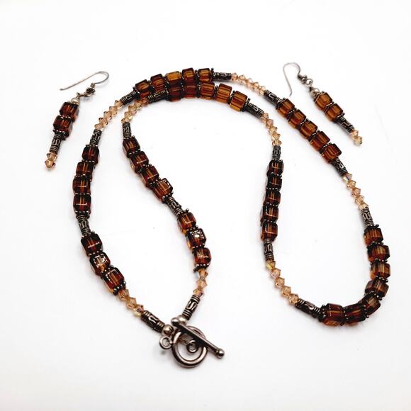 Handcrafted Topaz Crystal Necklace Earrings Set Sterling Silver Wire 23" - Picture 10 of 10